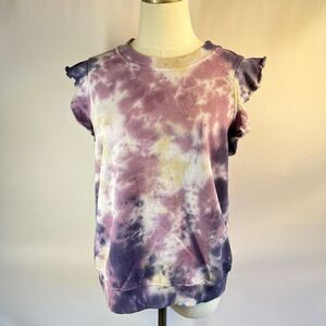 Anthropologie Ruffled Sweatshirt Tank Purple Tie Dye Size
